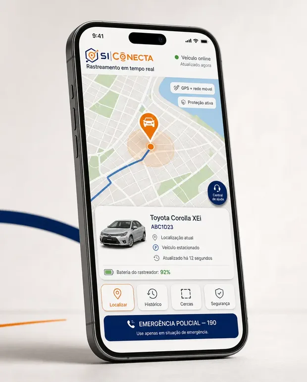 Aplicativo SI Conecta com o veículo no mapa